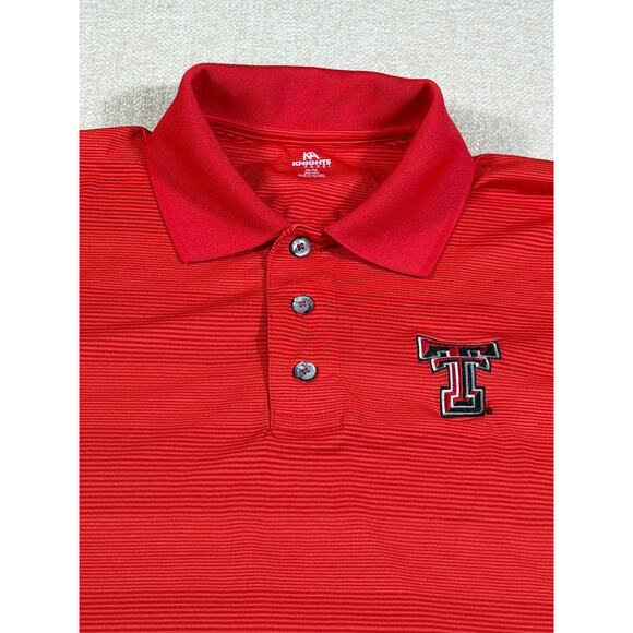 Knights Apparel Men’s M Red Stripe 3 Button Short Sleeve Texas Tech Logo Polo - Picture 7 of 8